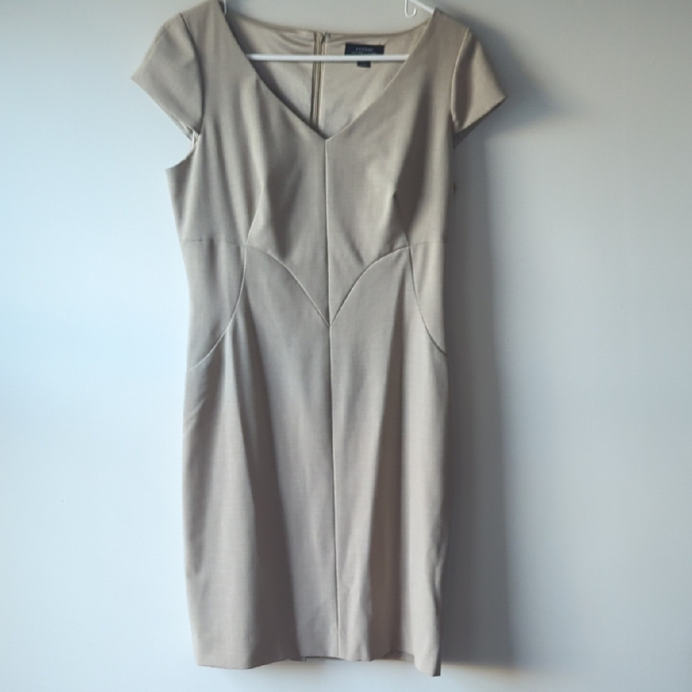 Tahari Arthur S Levine Elegant Beige Cap Sleeve Professional Suiting Dress 8